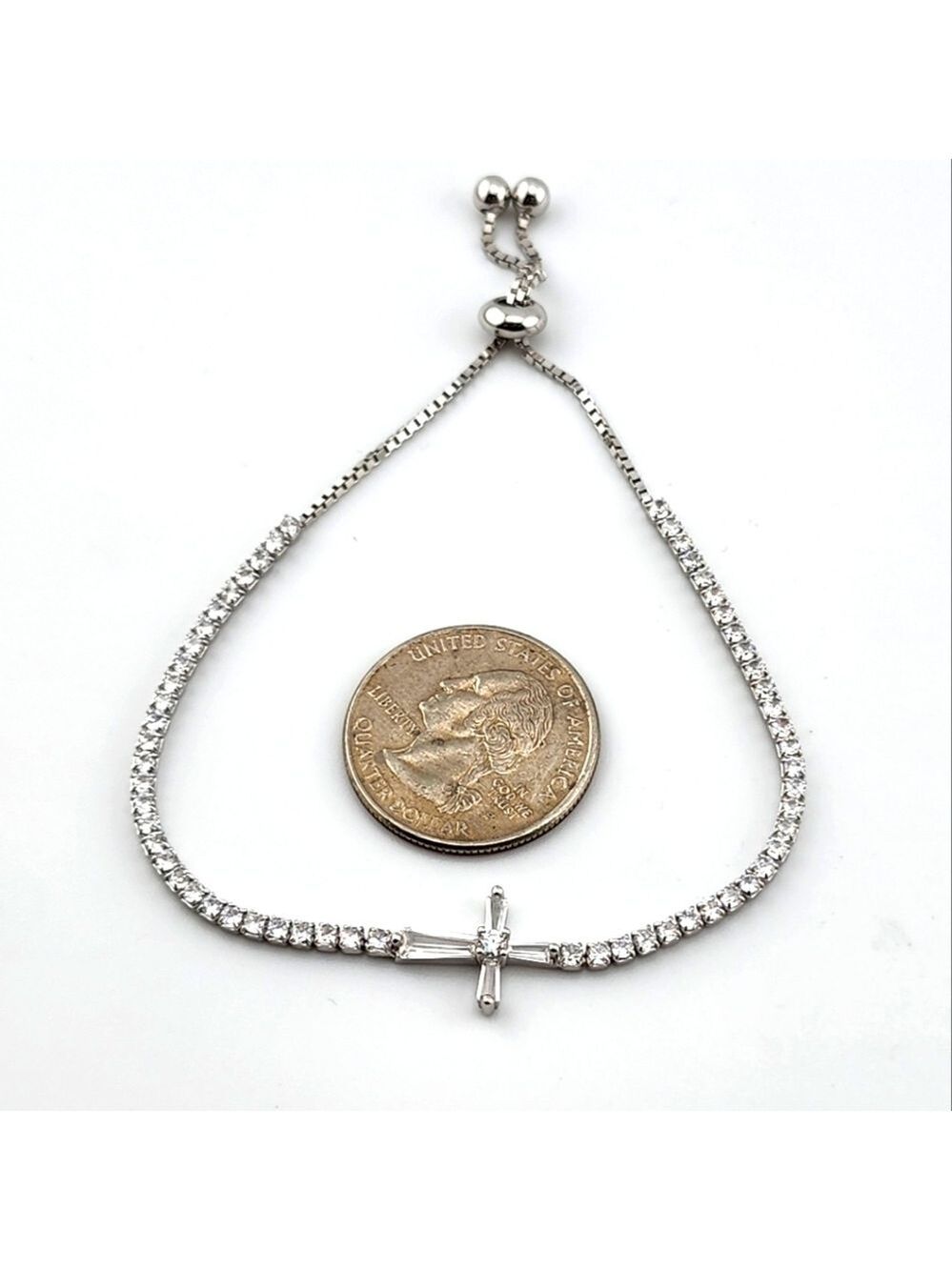 Elegant Silver Cross Adjastable Bracelet Stamped 925 with cubic zirconia stones - Picture 4 of 5